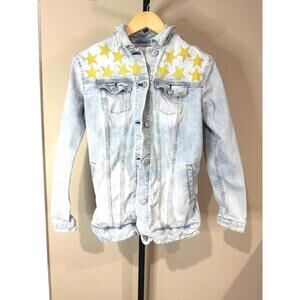 Women's LulaRoe Small Light Wash Denim Jacket with Yellow Star Embroidery
